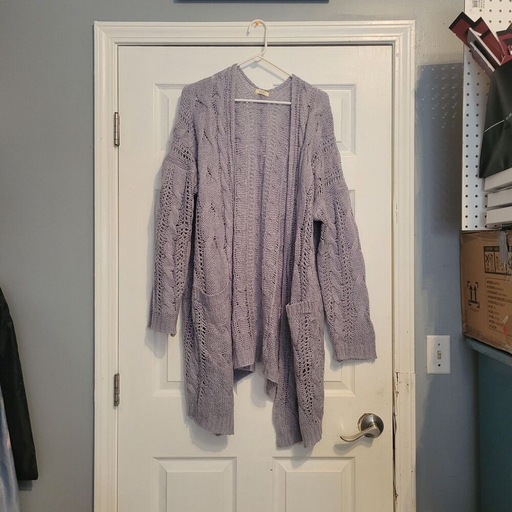 Kori America M/L Open Front Cardigan Women Gray Acrylic Open Knit Duster Coz